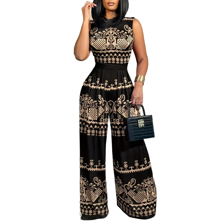 Ärmelloser Jumpsuit - Boho - Blumendruck Weites Bein