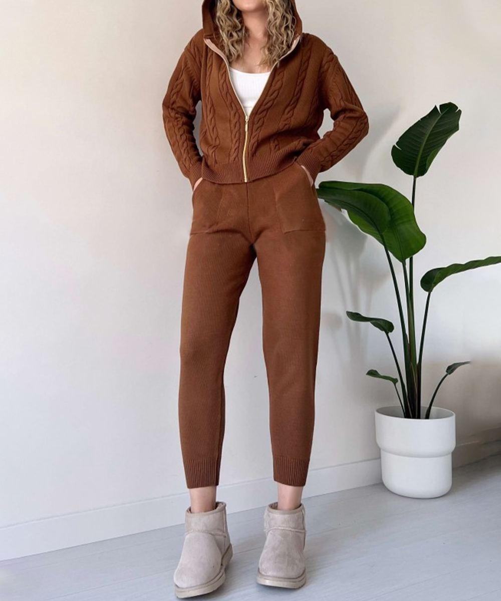 W&W Mode | teilige gestrickte Lounge-Set - trendiger Hoodie und Jogginganzug für Damen