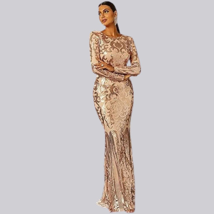 Damen Abendkleid mit langen Ärmeln und Pailletten