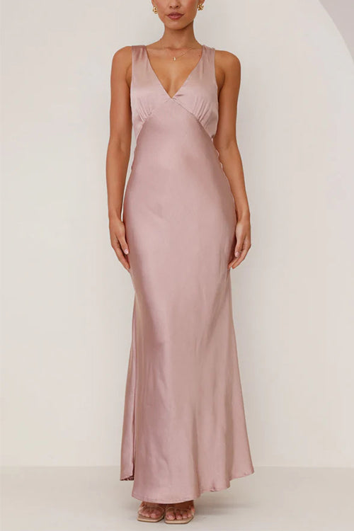 W&W Mode | Rosiedress V-Ausschnitt Ärmelloses Maxikleid Party Kleid