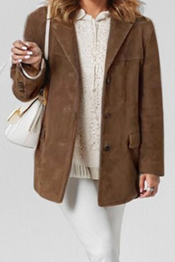 W&W Mode - Vintage Kaffee-Jacke Mit Kapuzen-Taschen Und Knöpfen