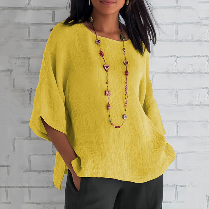 W&W Mode | Rosafarbenes, lockeres Rundhals-Shirt mit 3/4-Ärmeln für Damen
