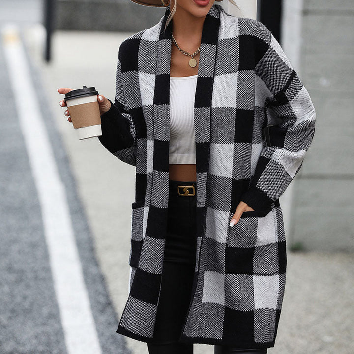 W&W Mode | Lässige Karierte Strickjacke