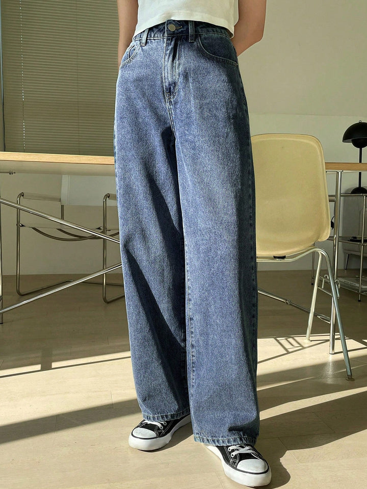 W&W Mode | High-waisted washed wide-leg jeans