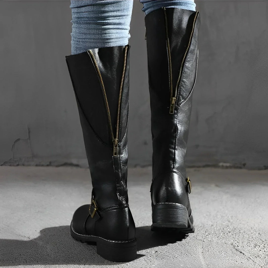 W&W Mode | Schicke Herbst Lange Stiefel mit Metallverschluss für Frauen