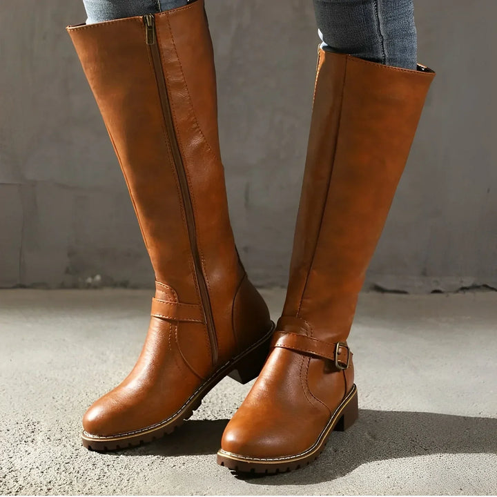 W&W Mode | Schicke Herbst Lange Stiefel mit Metallverschluss für Frauen