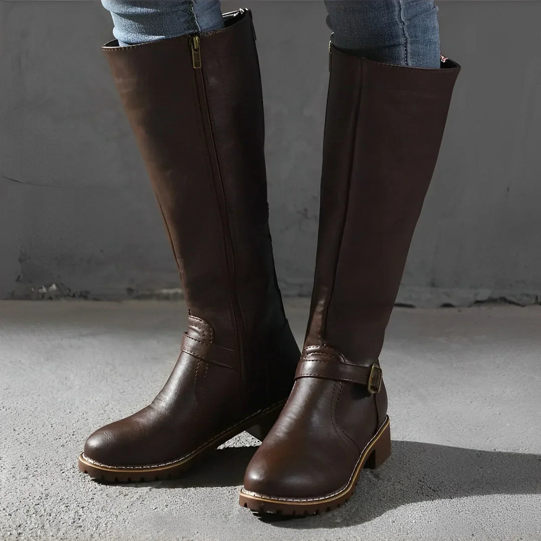 W&W Mode | Schicke Herbst Lange Stiefel mit Metallverschluss für Frauen