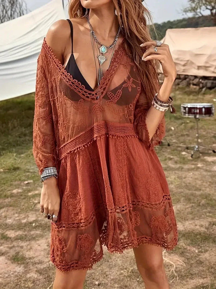 W&W Mode | Cover Up Lace Durchschauen Cover Up Kleid Boho-Stil
