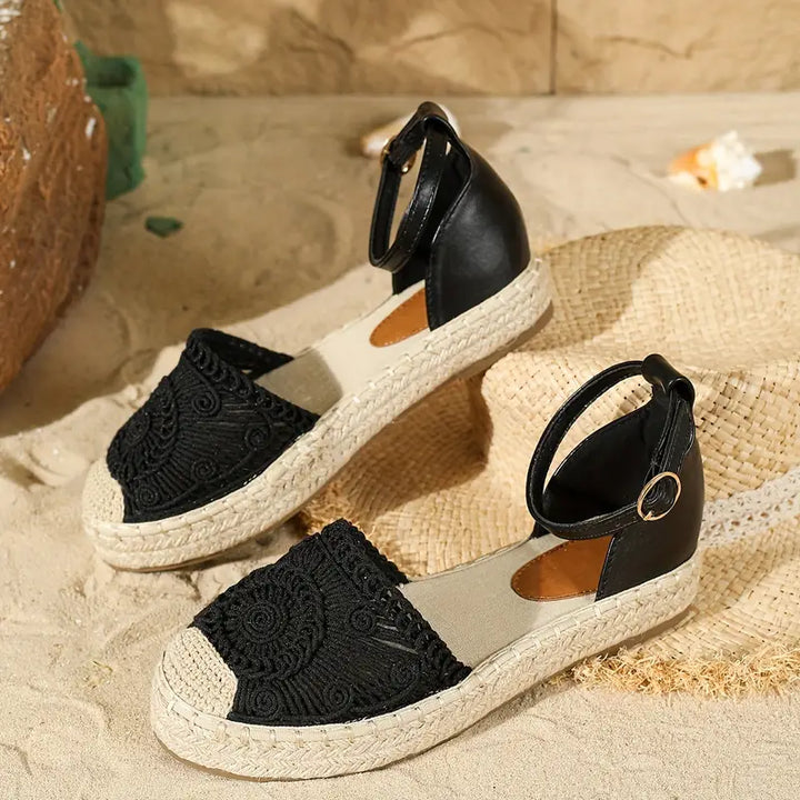 W&W Mode | Modische Flache Sandalen mit Schnürsenkeln und Schnallenriemen für Komfort