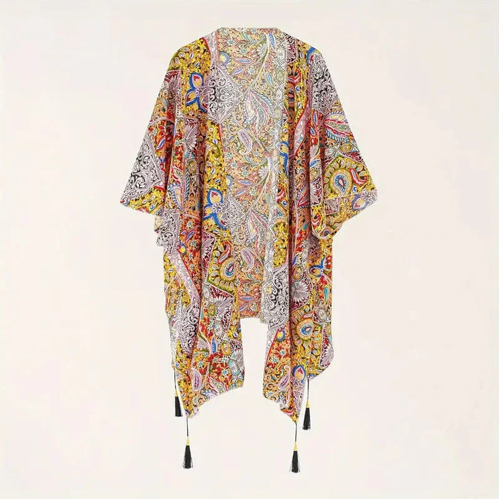 W&W Mode | Kimono, Paisley Druck, Offene Front, Bikini-Cover Up, Strand-Kimono