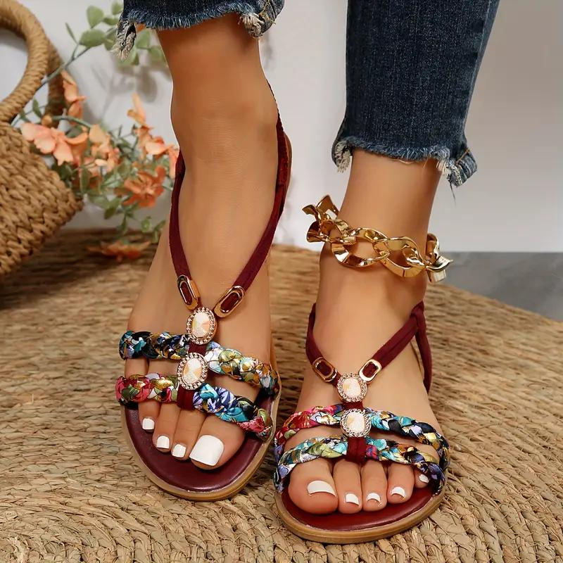 W&W Mode | Sandalen Slip On Elastische Riemen Flache Sandalen Sommerschuhe