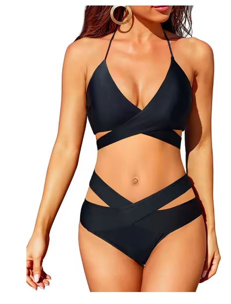 W&W Mode | Hochtailliertes Bikini Badeanzug Push up Halter Wickel Criss Cross 2 Teiliges Satz
