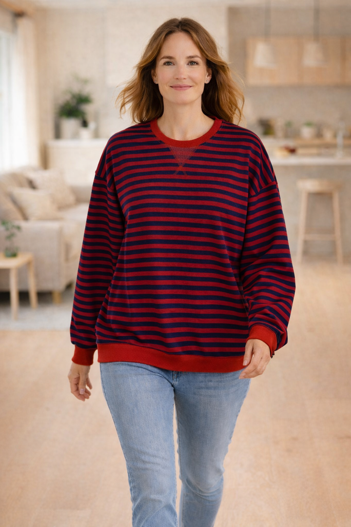 W&W Mode Damen Pullover gestreift Rundhals langarm locker