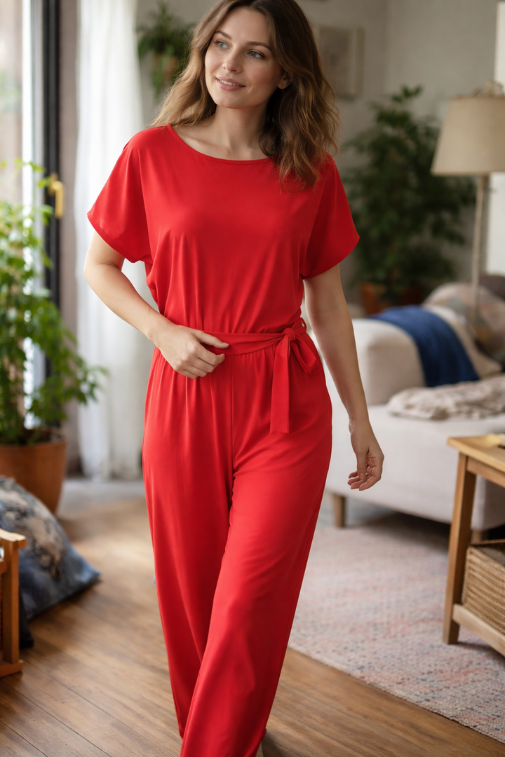W&W Mode | Damen Jumpsuit Weit Geschnitten mit Gürtel