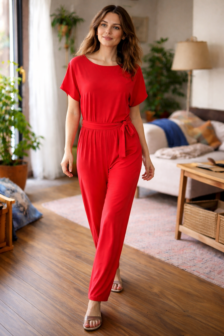 W&W Mode | Damen Jumpsuit Weit Geschnitten mit Gürtel