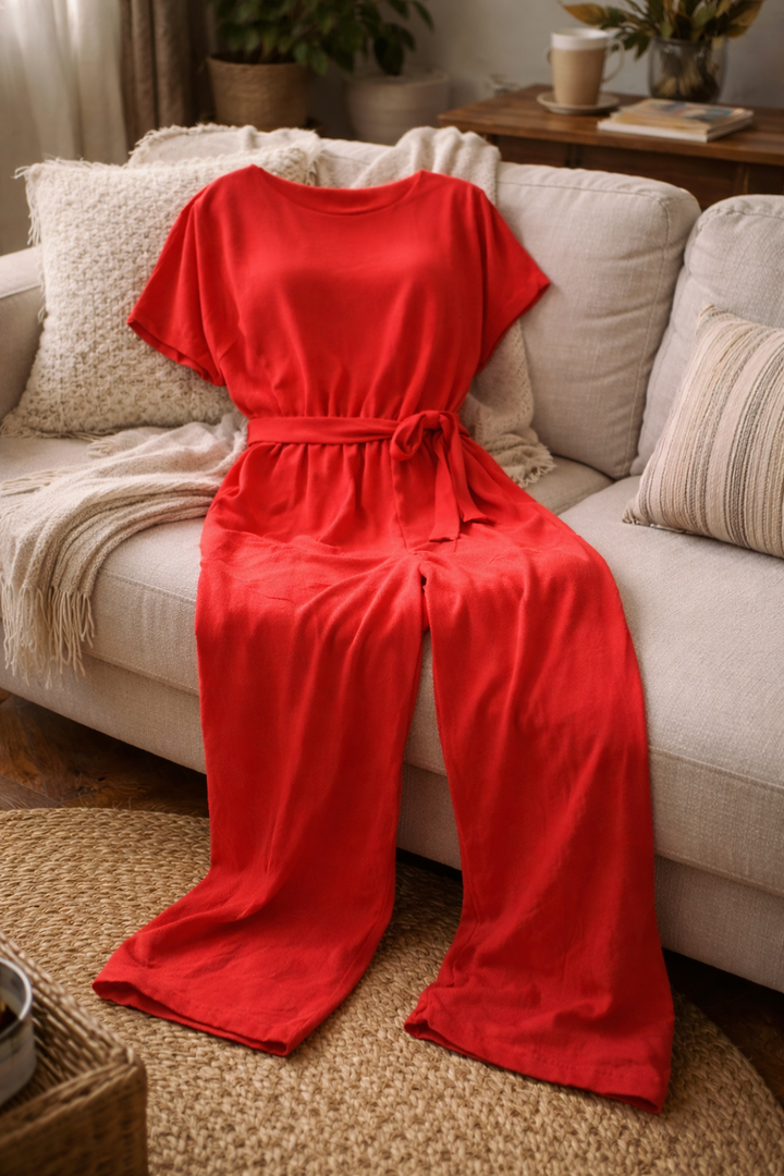W&W Mode | Damen Jumpsuit Weit Geschnitten mit Gürtel