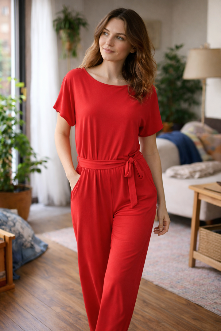 W&W Mode | Damen Jumpsuit Weit Geschnitten mit Gürtel