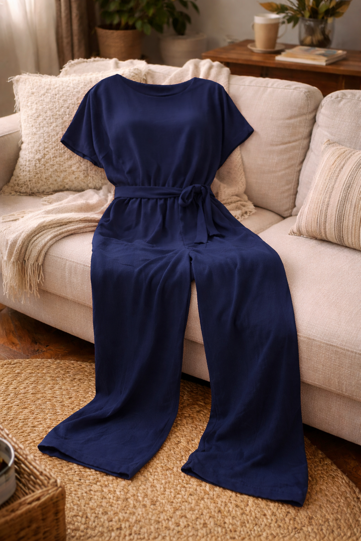 W&W Mode | Damen Jumpsuit Weit Geschnitten mit Gürtel