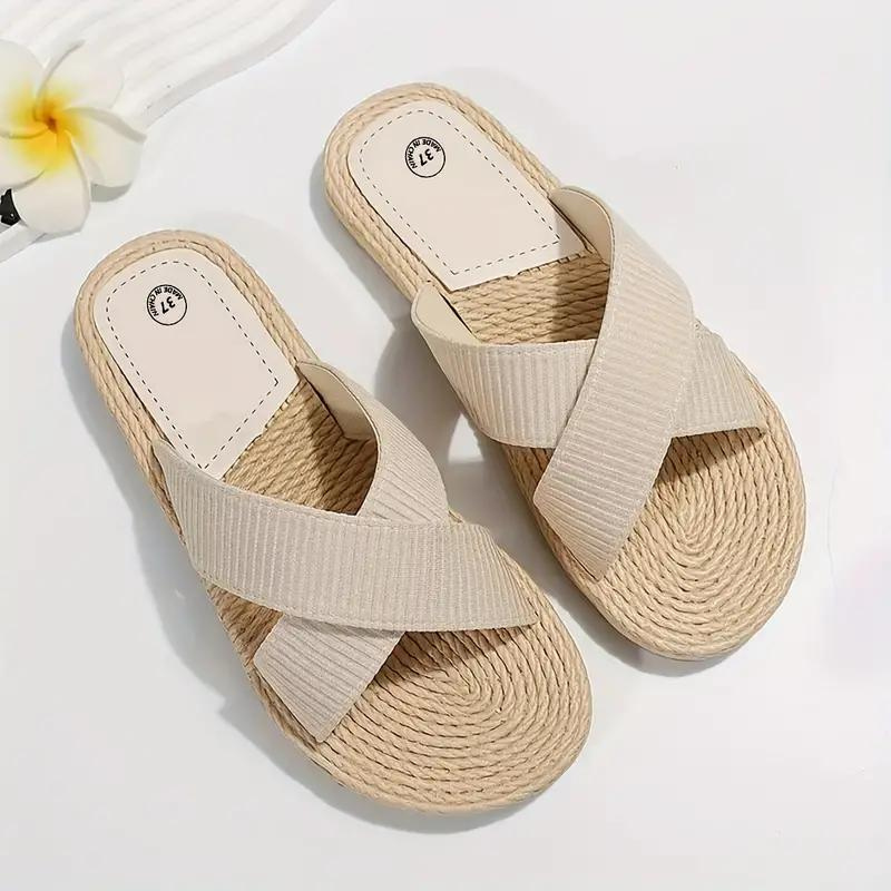 W&W Mode | Pantoletten Slip On Cross Bands Schuhe für den Sommer Flache Sandalen
