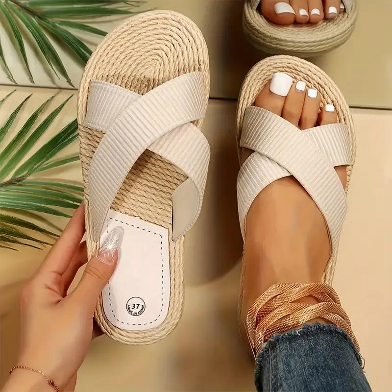 W&W Mode | Pantoletten Slip On Cross Bands Schuhe für den Sommer Flache Sandalen