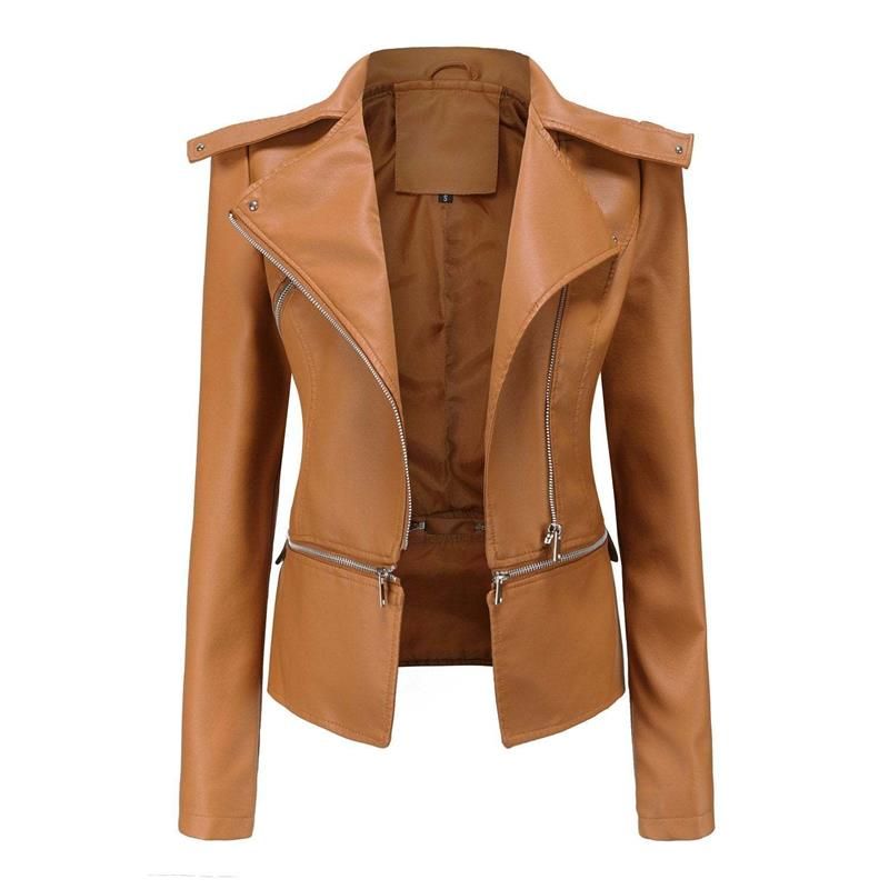 W&W Mode | Gothic Soft Leather Jacket with Lapel and Breathable Zipper Design