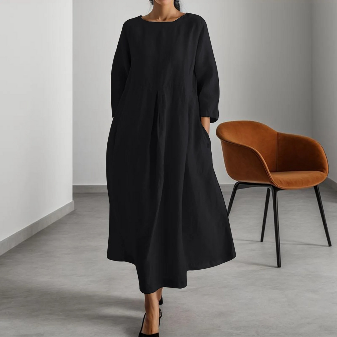 W&W Mode | Schlichtes Leinenkleid mit Rundhalsausschnitt