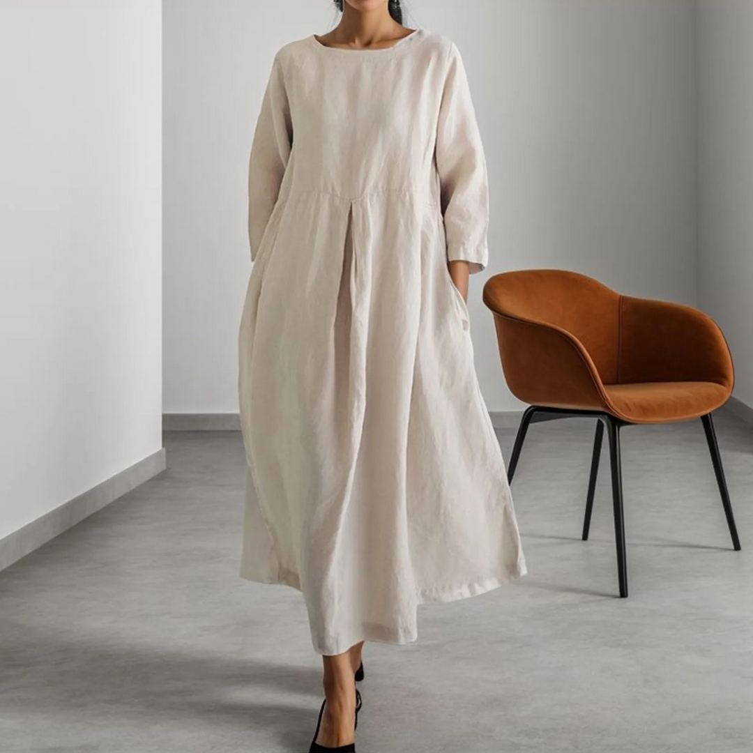 W&W Mode | Schlichtes Leinenkleid mit Rundhalsausschnitt