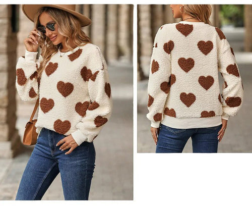 W&W Mode | Lässiger Winterpullover mit Herzen für Damen