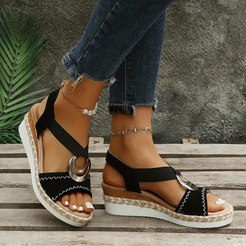W&W Mode | Sandalen, Plateau, elastischer Riemen, Keilsandalen, Schuhe für den Sommer