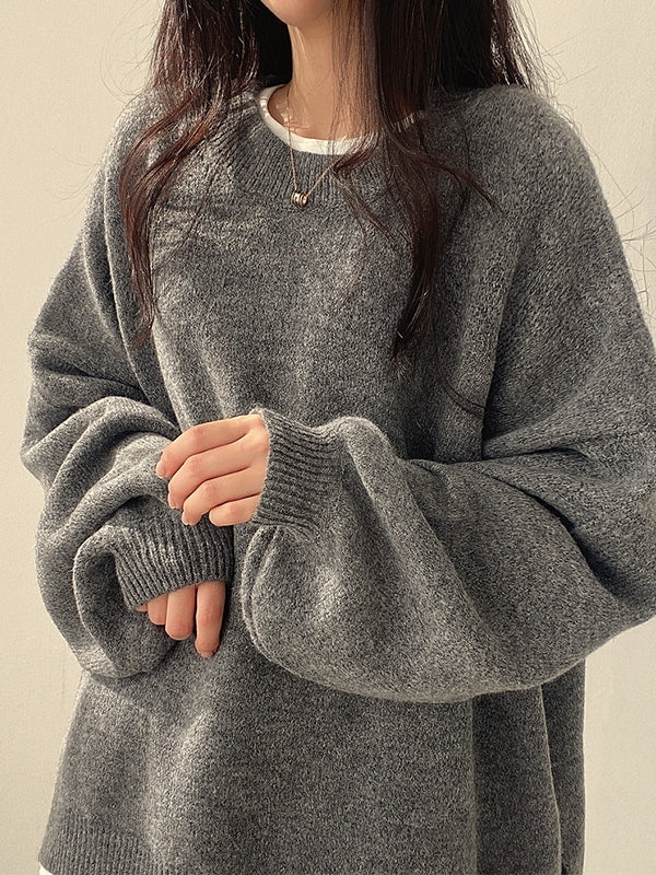 W&W Mode | einfarbiger oversized Pullover mit Schlitzausschnitt