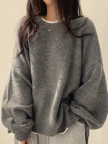 W&W Mode | einfarbiger oversized Pullover mit Schlitzausschnitt