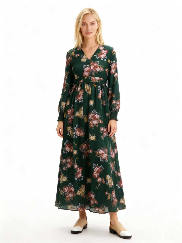 W&W Mode | Gemustertes Gedrucktes Langärmeliges Plissiertes Kleid