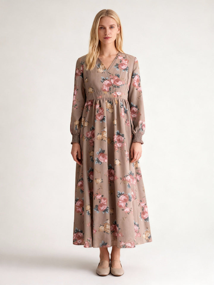 W&W Mode | Gemustertes Gedrucktes Langärmeliges Plissiertes Kleid
