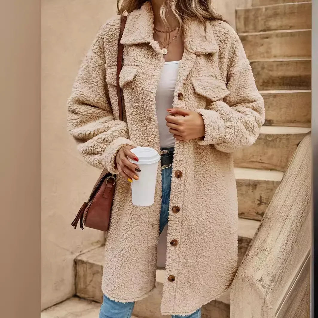 W&W Mode - Damen Button-up Mantel mit auffälligen Knöpfen