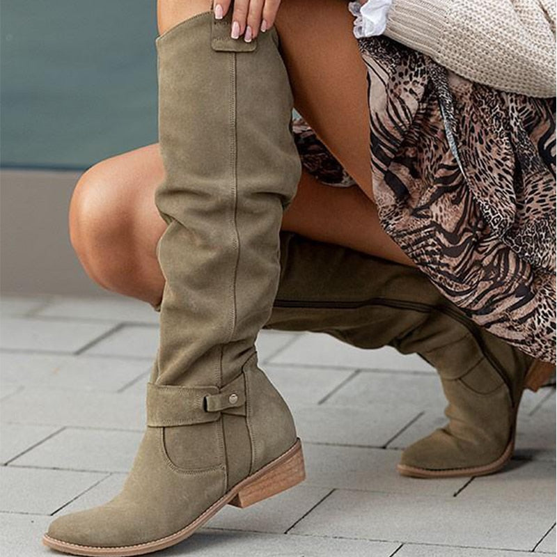W&W Mode | Stiefelette - Bequeme Wildleder-Ankle Boots mit Niedrigem Absatz für Damen