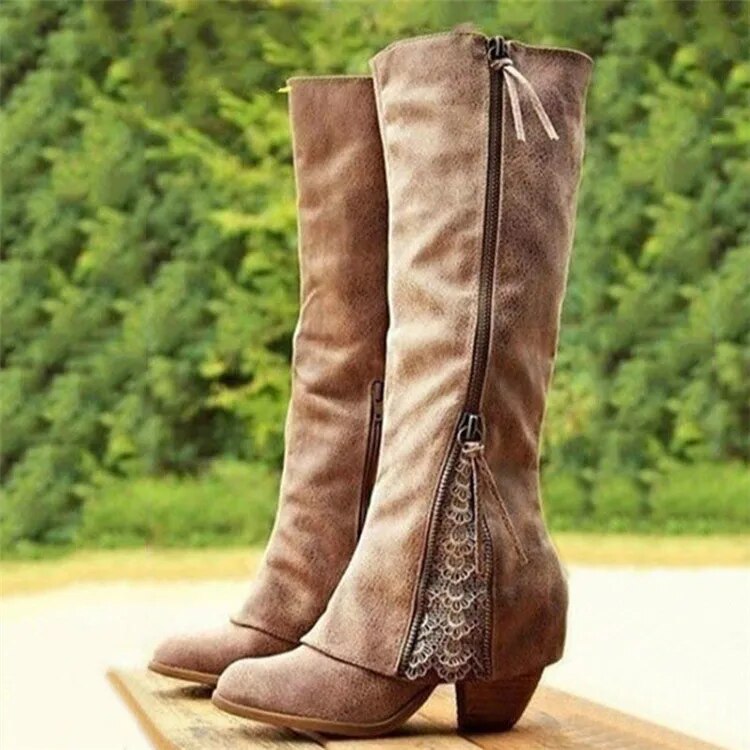 Damen Vintage-Stiefel mit hohem Absatz
