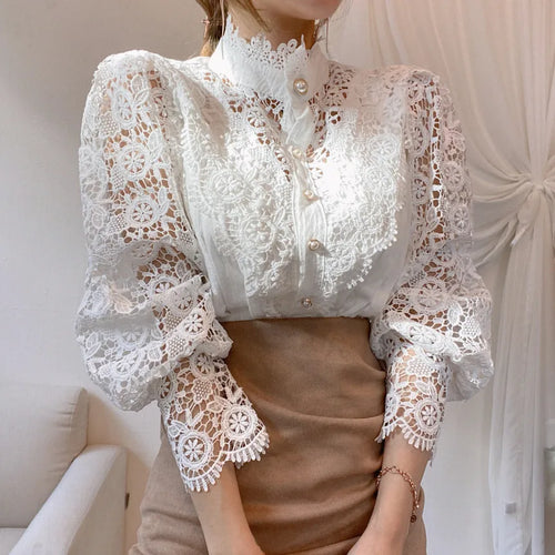 W&W Mode | Bluse Spitzenbluse mit Hohem Kragen