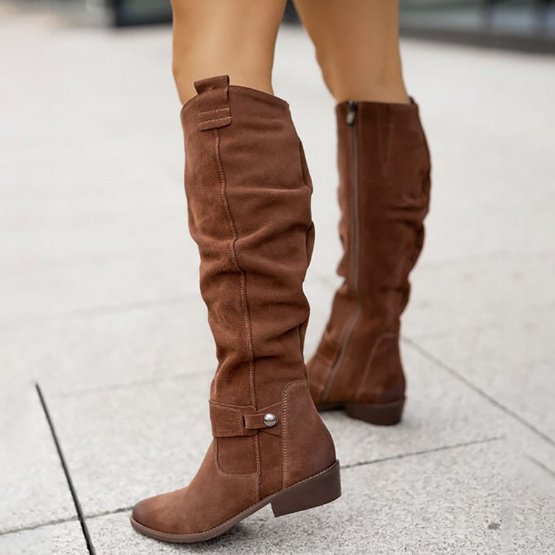 W&W Mode | Stiefelette - Bequeme Wildleder-Ankle Boots mit Niedrigem Absatz für Damen