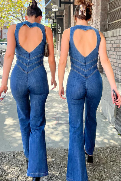 Damen figurbetonter Jumpsuit mit Herz-Ausschnitt
