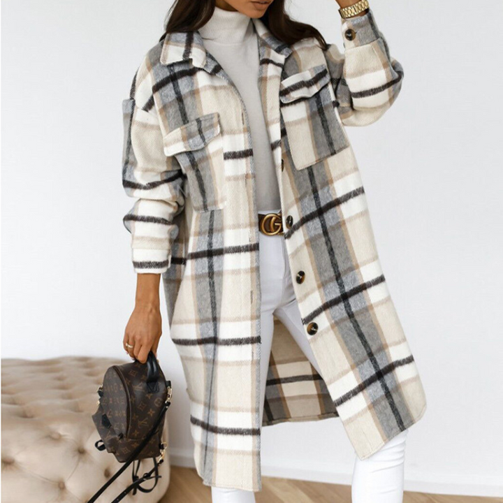 W&W Mode | Schicker Herbst Lange Kariertes Jacket für Frauen