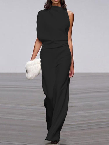 W&W Mode Damen Jumpsuit Mit Rundhalsausschnitt, Armellos Und Weitem Bein
