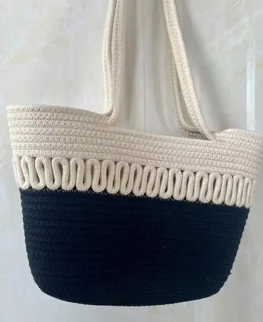 W&W Mode - Damen Schultertasche mit großer Kapazität handgefertigt aus Strick-Kit-Stoff und Stroh