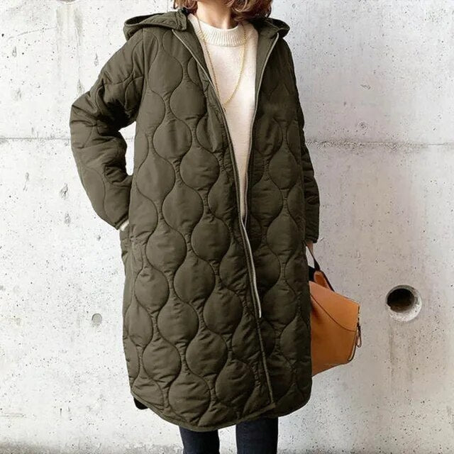 W&W Mode | Lässiger Parka mit Kapuze aus Argyle-Stoff für Damen