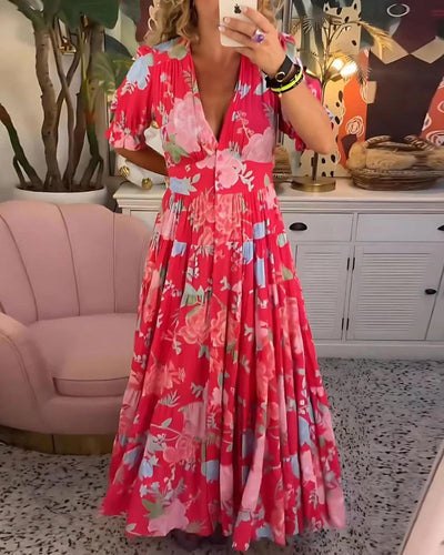 W&W Mode | Bedrucktes V-Ausschnitt Kleid
