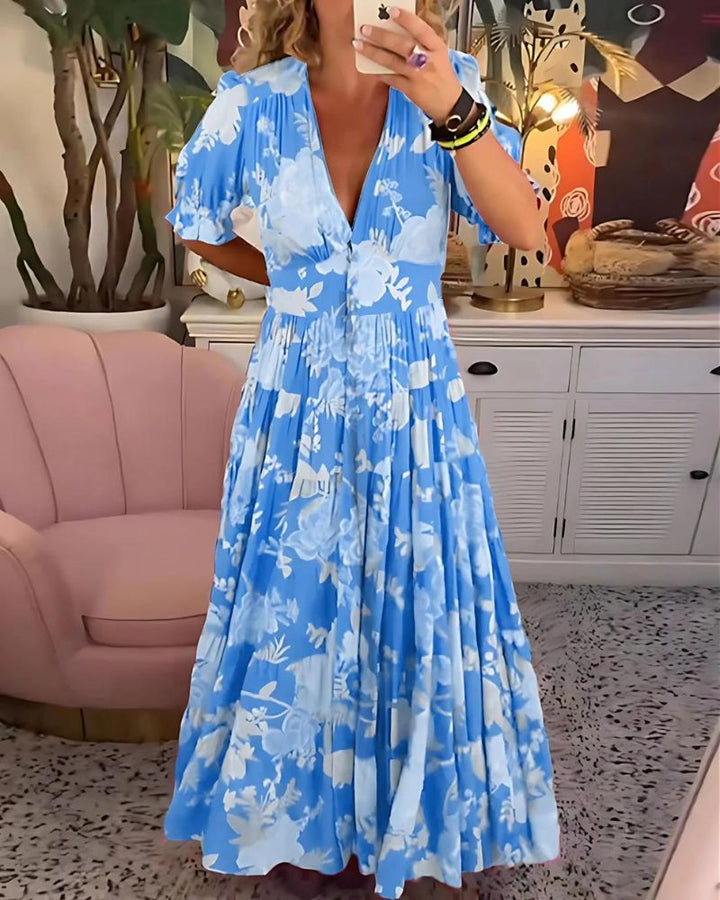 W&W Mode | Bedrucktes V-Ausschnitt Kleid