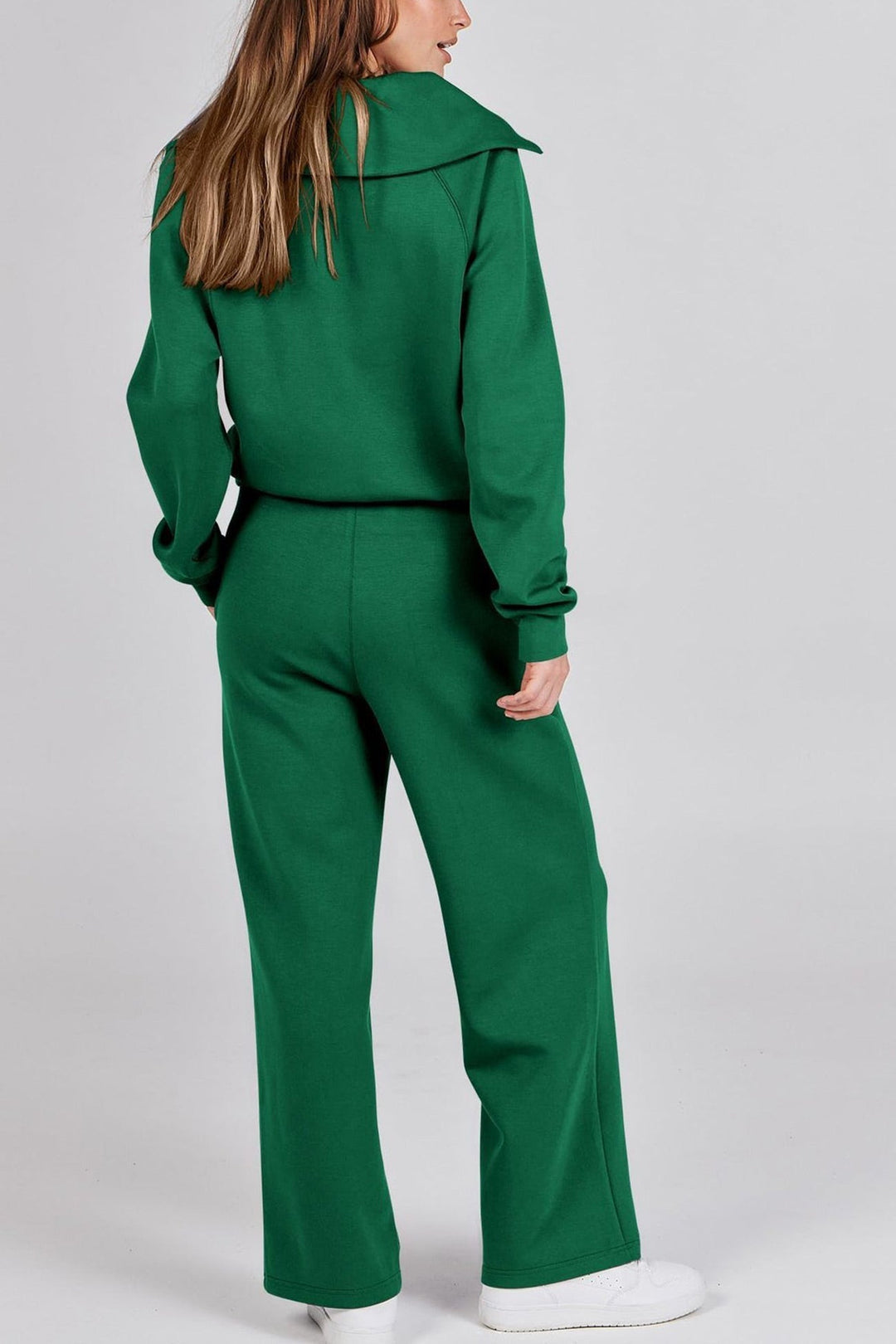 W&W Mode | Langes Hosen-Set mit weitem Bein und Revers-Reißverschluss-Sweatshirt
