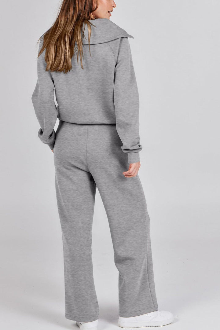 W&W Mode | Langes Hosen-Set mit weitem Bein und Revers-Reißverschluss-Sweatshirt