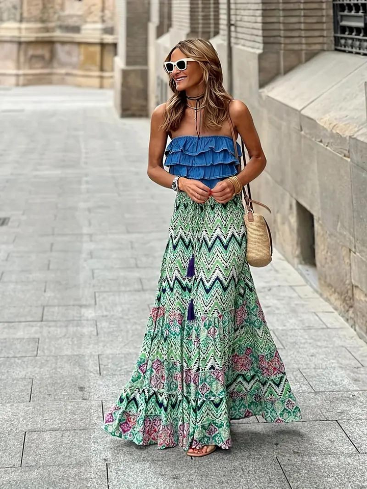 Damen Boho-Maxirock mit Rüschen