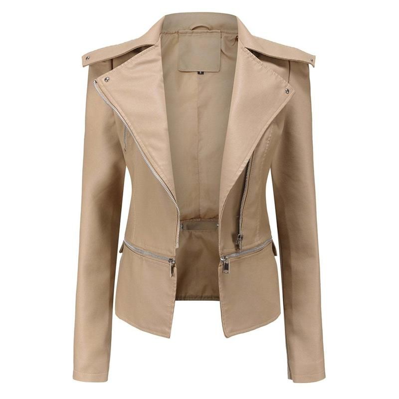 W&W Mode | Gothic Soft Leather Jacket with Lapel and Breathable Zipper Design