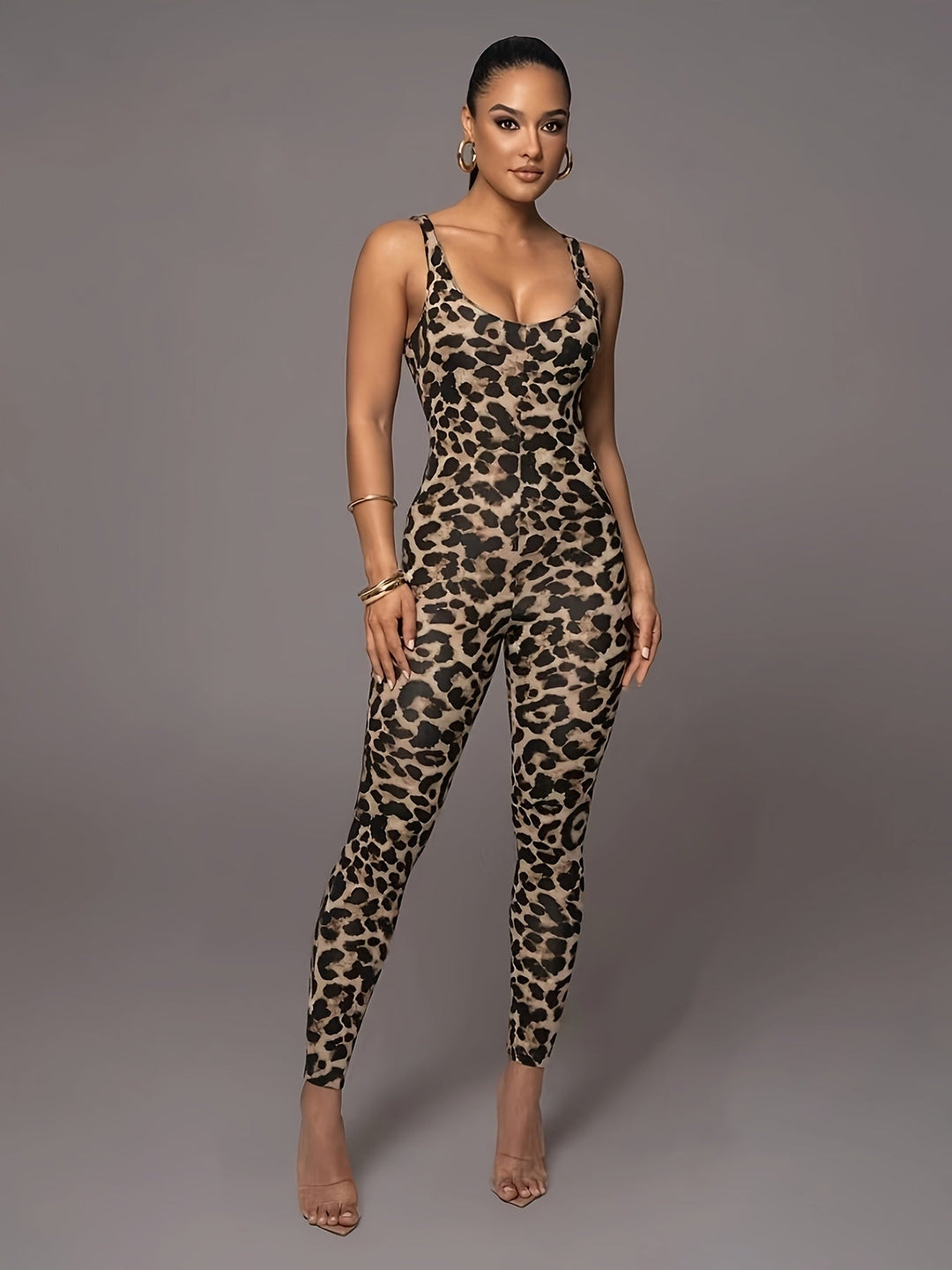 W&W Mode | Damen Jumpsuit Mit Leopardenmuster Trendy Sportlicher Catsuit Mit Hohem Stretch